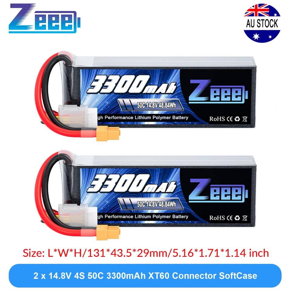 2x Zeee 4S LiPo Battery 3300mAh 14.8V 50C XT60 for RC Car Helicopter UAV Drone - image 1 of 4