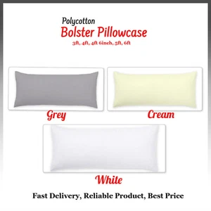 Bolster Pillowcases Covers Polycotton Soft Easy Care Washable 3ft4ft4ft6 5ft 6ft - Picture 1 of 6
