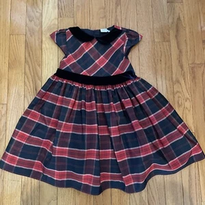 Vestito Mini Club Bambina Età 2-3 Anni Rosso Plaid Nero Velluto Collo e Fascia - Foto 1 di 10