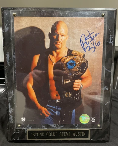 WWE WWF: Signed Stone Cold Steve Austin Norman James Plaque Vintage Attitude Era Cover