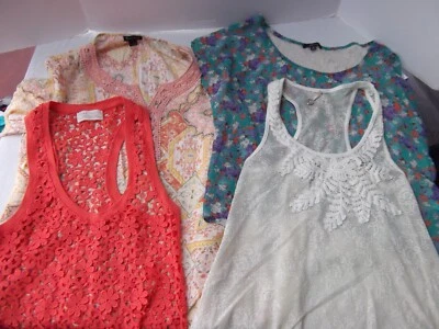lot 4 shirts S loose lace see through boho Soprano Zara New Directions ecru MINT - Image 1 of 4