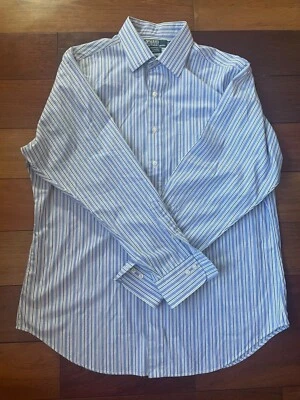 camisa vintage de botones a rayas de Polo Ralph Lauren azul 16 1/2 Foto 1 de 3