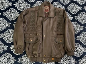 Vintage G.V Italy Moda Luxury Design Biker Faux Leather Bomber Jacket XL (Brown) - Picture 1 of 9