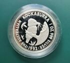 1992 Australia Kookaburra 1 oz 999 Silver Proof Coin + Pouch + COA mintage 6,766