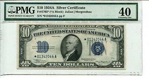 FR 1702* STAR 1934A $10 Silver Certificate 40 EXTREMELY FINE - Image 1 of 1