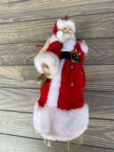 Vintage 15" Santa Claus Figurine With Velvet & Faux Fur Outfit Holding Bells - Picture 1 of 16