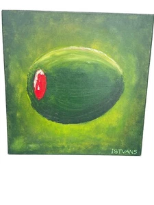 Istvans Green Olive Chef Kitchen Foodie Original Painting Cuisine Oil on Canvas - Picture 1 of 8