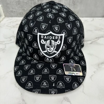 Gorra ajustada negra Deadstock Y2K Oakland Raiders estampado completo de colección nueva en stock 7 1/4 Foto 1 de 4