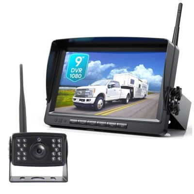 Digital Wireless 9''Quad Split AHD Monitor DVR+Backup Reverse Rear 1080P Camera - Image 1 of 4