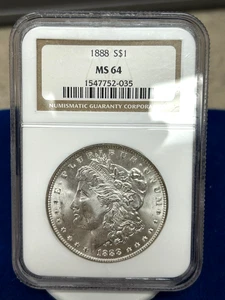 1888 Morgan Dollar - MS64 - NGC - Very Lt. Periph. Toning - Lustrous - Picture 1 of 4