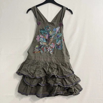 Custo Barcelona Girls Floral Embroidered Dress Size Medium Kids Cotton Grey - Image 1 of 4