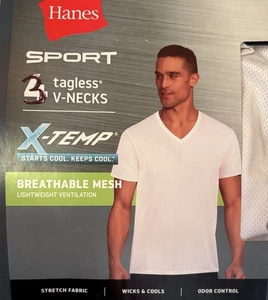 Herren T-Shirt Hanes Medium Sport X-Temp atmungsaktiv Mesh 3 weiß Unterhemd - Bild 1 von 7