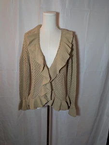 Cárdigan suéter grande para mujer Faded Glory beige punto abierto con volantes usado en excelente estado - Imagen 1 de 8