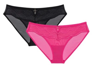 NWT Adored By Adore Me Morgan Lace & Mesh Bikini Panties Sz 2X 2 Pack Black Pink - Picture 1 of 6