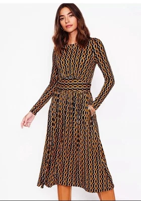 Nuevo con etiquetas Vestido Jersey Boden Thea Dorado Negro Geométrico Manga Larga Carrera Oficina Talla 2P Foto 1 de 4