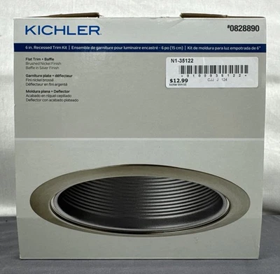KICHLER 6” Recessed Light Brushed Nickel Trim Kit & Silver Baffle #0828890 New - Image 1 of 4