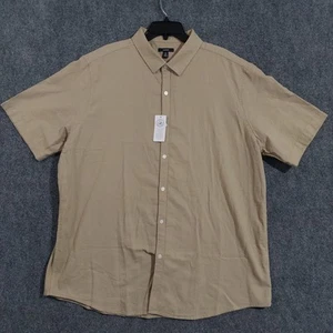 Alfani Shirt Mens 3XL Tan Short Sleeve Button Up Twill Cotton Casual Lightweight - Picture 1 of 10