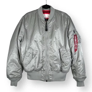 Alpha Industries Bomber Jacket MA-1 Flight Flyers Sz M Gray Red Lining Flag RARE - Picture 1 of 23