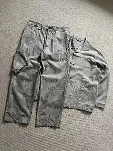 Vintage Gray Works Suit Faded Cotton Distressed Chore French Jacket and Pants - Picture 1 of 19