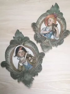 Par de placas de pared vintage para personas tocando instrumentos musicales - Imagen 1 de 6
