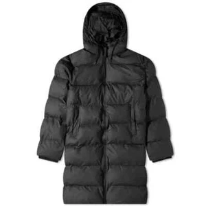 New RAINS Long Puffer Jacket Black Waterproof Unisex Medium Alta Longline - Picture 1 of 7