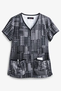 Koi Lite Women's XS Scrub Top ~ Houndstooth Platinum Pattern ~ Style 1007PR ~NWT - Picture 1 of 2