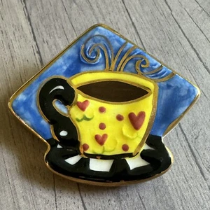 Vintage KB Design Porzellan Kaffee Tee Tasse Handarbeit bemalt Geschenk Brosche Anstecknadel - Bild 1 von 8