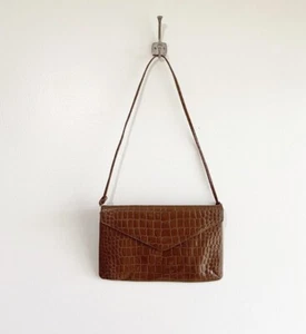 Koret Brown Croc Embossed Patent Leather Crossbody Bag - Picture 1 of 7