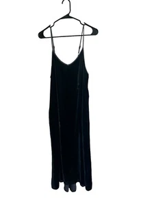 CP Shades Womens Small Velvet Midi Slip Dress Black Rayon Silk Blend Pockets - Picture 1 of 6