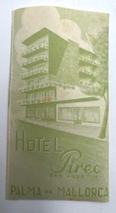 Original Vintage Luggage Label Sticker HOTEL PIREO San Agustin PALMA DE MALLORCA - Picture 1 of 2
