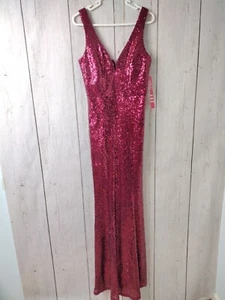 Vestido de lentejuelas de cristal para mujer talla 5 rojo borgoña largo formal *Defecto - Imagen 1 de 11