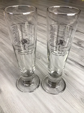 Indianapolis Motor Speedway 2 Pilsner Beer Glasses 1993 Emerson Fitipaldi Winner Cover