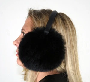New Black Fox Fur Ear Muffs Efurs4less - Picture 1 of 2