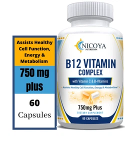 Vit B-12 Complex 750+MG | Super B Vitamin, Energy, Cell Function & Metabolism - Picture 1 of 10