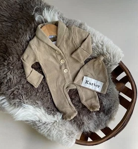 Light brown organic romper. Newborn Going Home Outfit Newborn Boy. - Picture 1 of 4