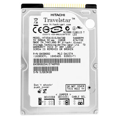 Hard Drive Hitachi 160GB HTS541616J9AT00 8MB Cache 5400RPM ATA 2.5" Inch - Image 1 of 4