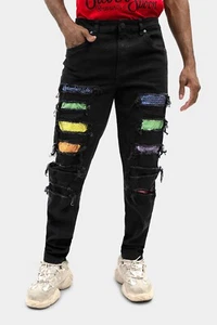 Victorious Men's Distressed Diamond rhinestones Design Denim Jeans DL1396 DL1416 - Picture 1 of 16