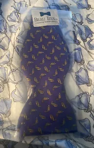 Beau Ties of Vermont Bow Tie purple silk Fish Design - Made in USA NWT - Picture 1 of 3