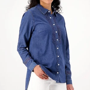 Isaac Mizrahi Live! Bridgehampton Stretch Chambray Tunic Indigo Size Large *NEW* - Picture 1 of 4