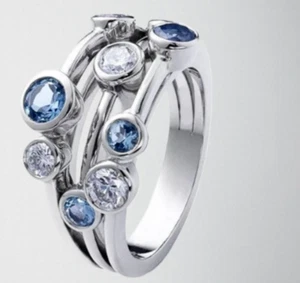 New bubble rain dance drop stacking ring with blue clear stones sale all sizes - Picture 1 of 3
