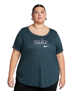 Camiseta con logotipo de túnica esencial talla grande Nike para mujer camiseta gráfica verde nueva con etiquetas - Imagen 1 de 11