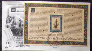 Naciones Unidas FDC con bloque de recuerdo DÍA DE LOS DERECHOS HUMANOS, NY 1988. - Imagen 1 de 1
