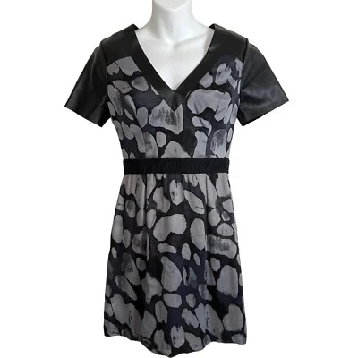 Vestido Tracy Reese Talla 2 Cuero Borde Mixto Media Negro Gris Cachicho Foto 1 de 4