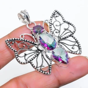 Mystic Topaz Gemstone Handmade 925 Sterling Silver Jewelry Pendant Size 2" - Picture 1 of 1