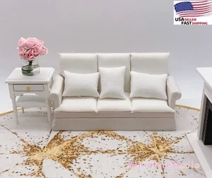 1/12 Dollhouse Miniature White Farmhouse Armchair Cloth Double Sofa Couch Model - Picture 1 of 10