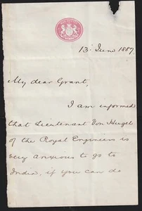 1887 OFICINA DE GUERRA Mariscal de Campo y 1er Vizconde Wolseley - General Sir Robert Grant - Imagen 1 de 2