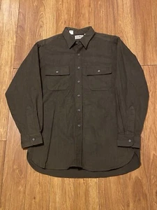 Vintage LL Bean Chamois Flannel Shirt Men's Large Army Green Shacket Heavy Dad - Picture 1 of 5