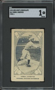 1922 NEILSON'S CHOCOLATE VIRGIL CHEEVES 84 POOR V61 TYPE 1 SGC 1 CHICAGO CUBS