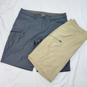 Lot 2 Eddie Bauer Mens 34 Rainier Shorts Stretch Hiking Nylon Gray Tan Cargo - Picture 1 of 13