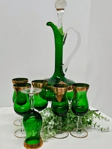 Set Decanter e Sei Cordiali Empoli/Murano Veneziano Oro Verde - Foto 1 di 11